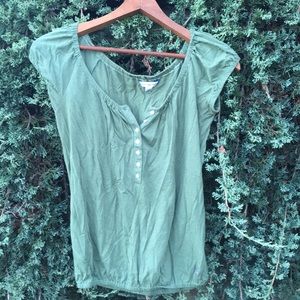 American Eagle green peasant button blouse